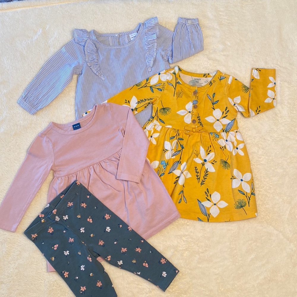 Carters Long Sleeve Dresses, Ruffled Sleeve Top, Green Flowered Leggings